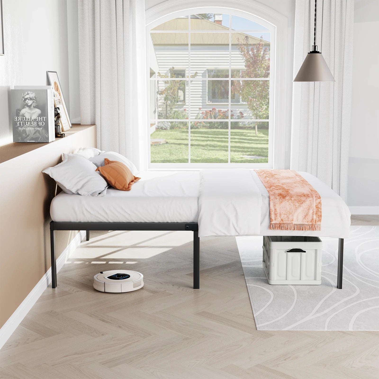 JHK Heavy-Duty Metal Bed Frame – Sturdy Steel Platform Bed with Center Support, 14-Inch Under-Bed Storage, Modern Design, Easy Assembly, Fits Standard Mattress