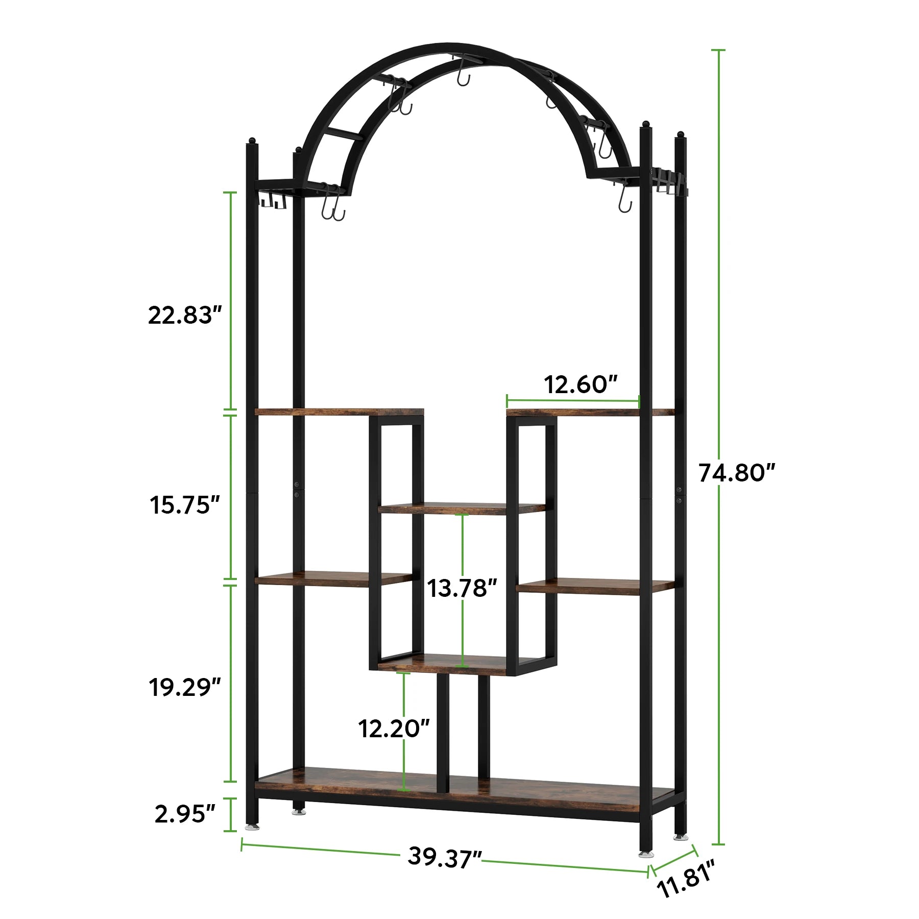 Tribesigns 5-Tier Tall Indoor Plant Stand, 74.8'' Arched Metal Flower Shelf with Hanging Hooks, Large Bonsai Pots Display Rack