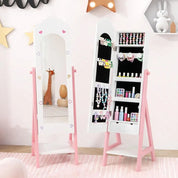 Kids Standing Jewelry Armoire with Full-Length Dress-Up Mirror, Drawers & Storage Shelves