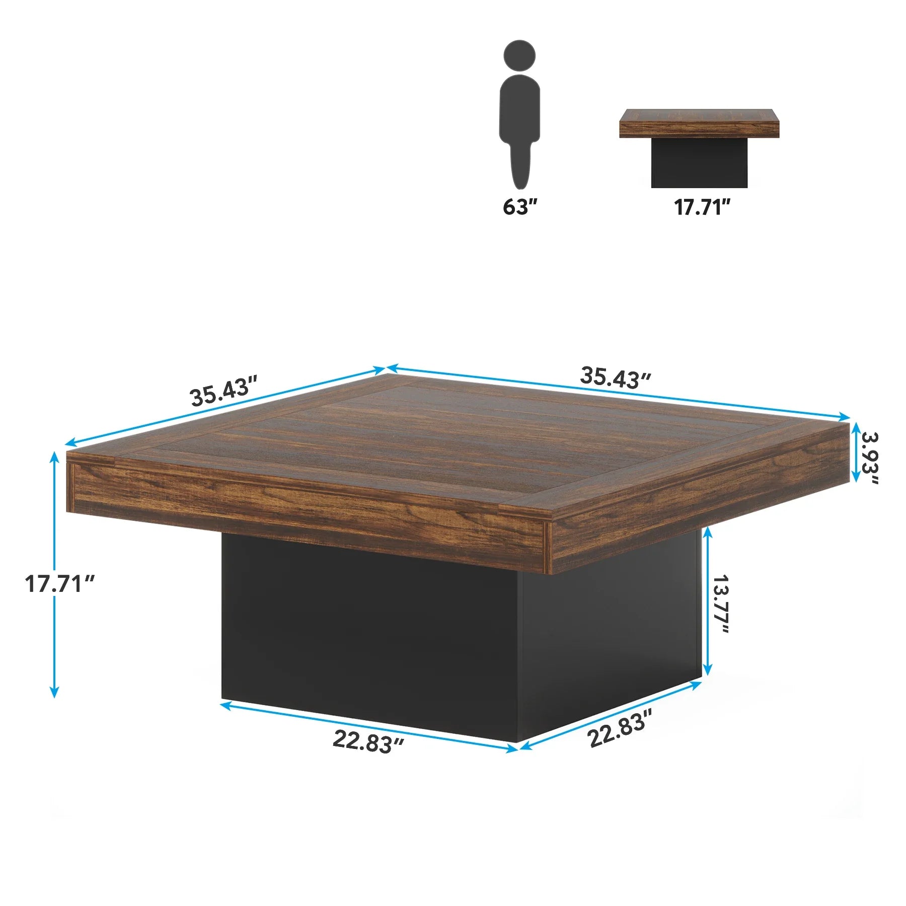 FurnishSpot Square Wooden Coffee Table – Modern Minimalist Coffee Table for Living Room
