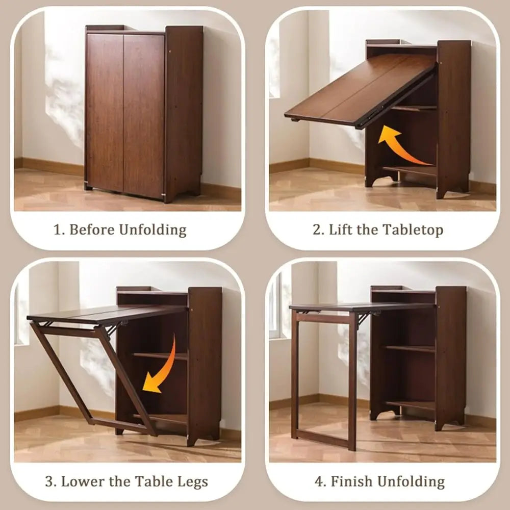 Foldable Bamboo Computer Desk with Storage Shelf