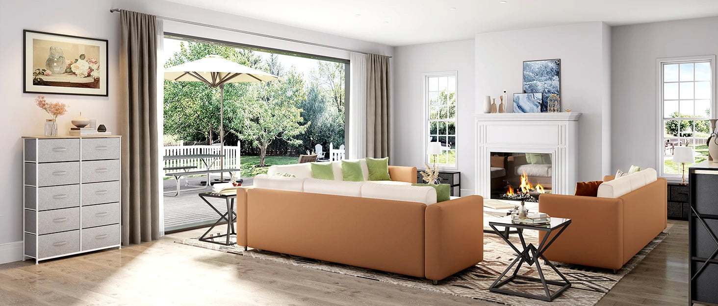 L Shaped Desk with Drawers, 55" Corner Computer Desk with Power Outlets, L-Shaped Desk with LED Lights & File Cabinet for Home O