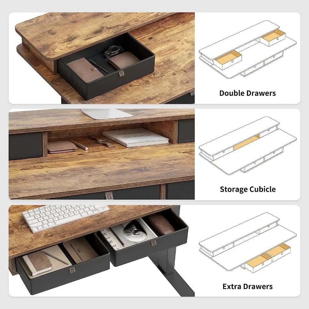 48 x 24 Electric Standing Desk Adjustable Height with 4 Drawers, Sit Stand Desk with Storage Shelf, Rising Desk with Splice Boa