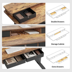 48 x 24 Electric Standing Desk Adjustable Height with 4 Drawers, Sit Stand Desk with Storage Shelf, Rising Desk with Splice Boa
