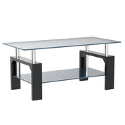 Living Room Rec Coffee Table, Tea Table Suitable For Waiting Room, Modern Side Coffee Table With Wooden Leg, Glass Tabletop