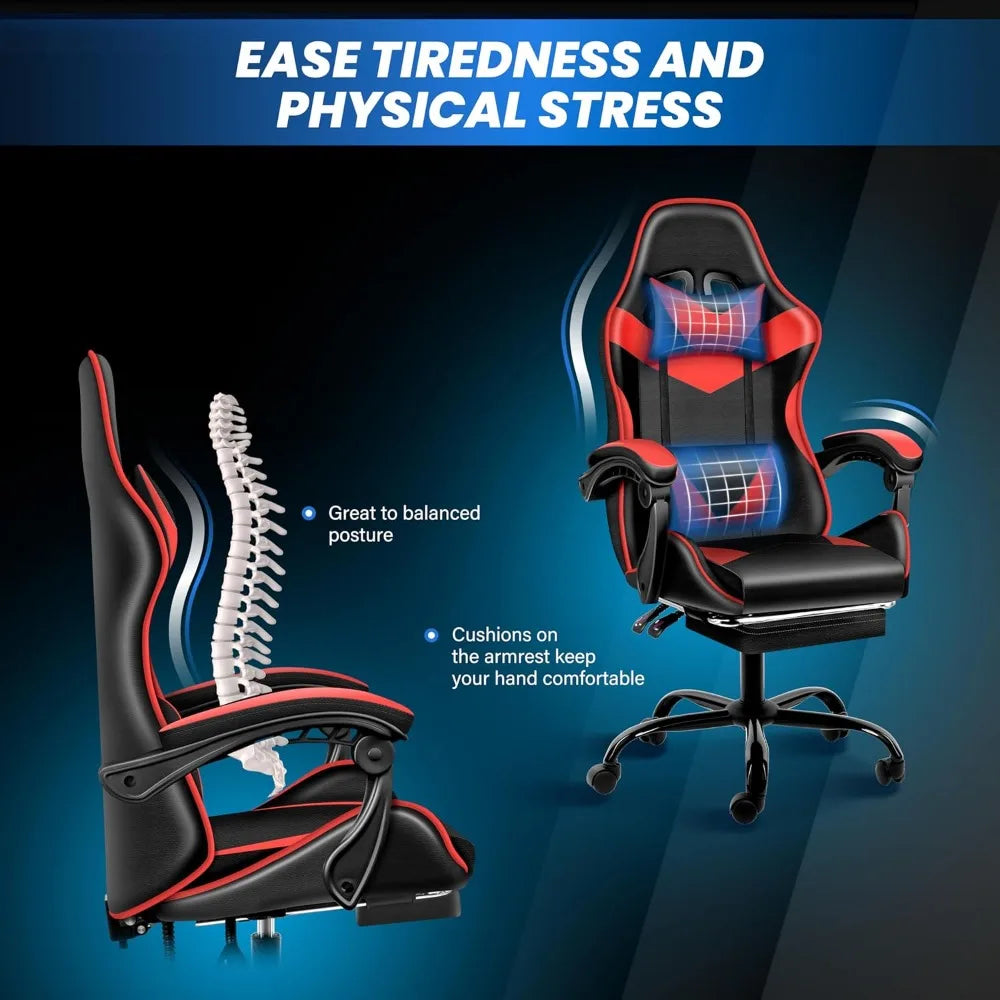 Ergonomic Racing Style Height Adjustable & 90°-135° Tilt Function Gaming Chair with Footrest