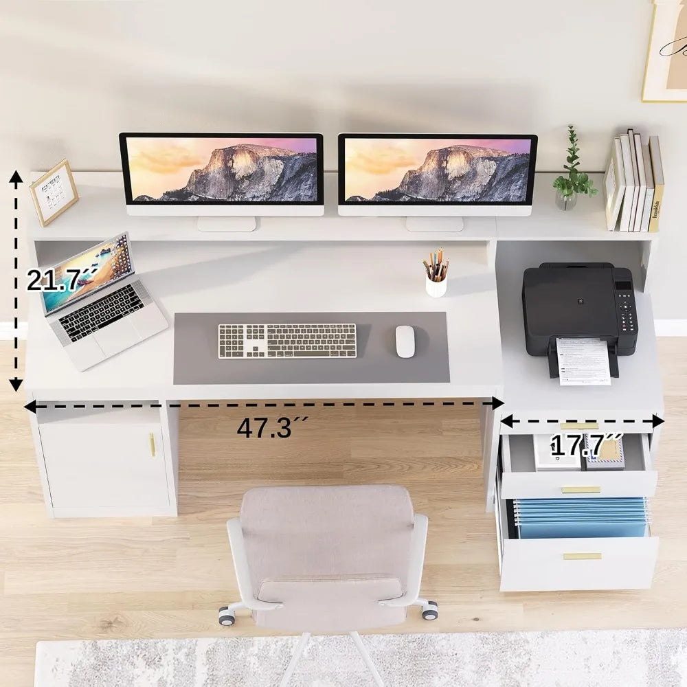 Computer Desk with 3 Drawer & Storage Shelves