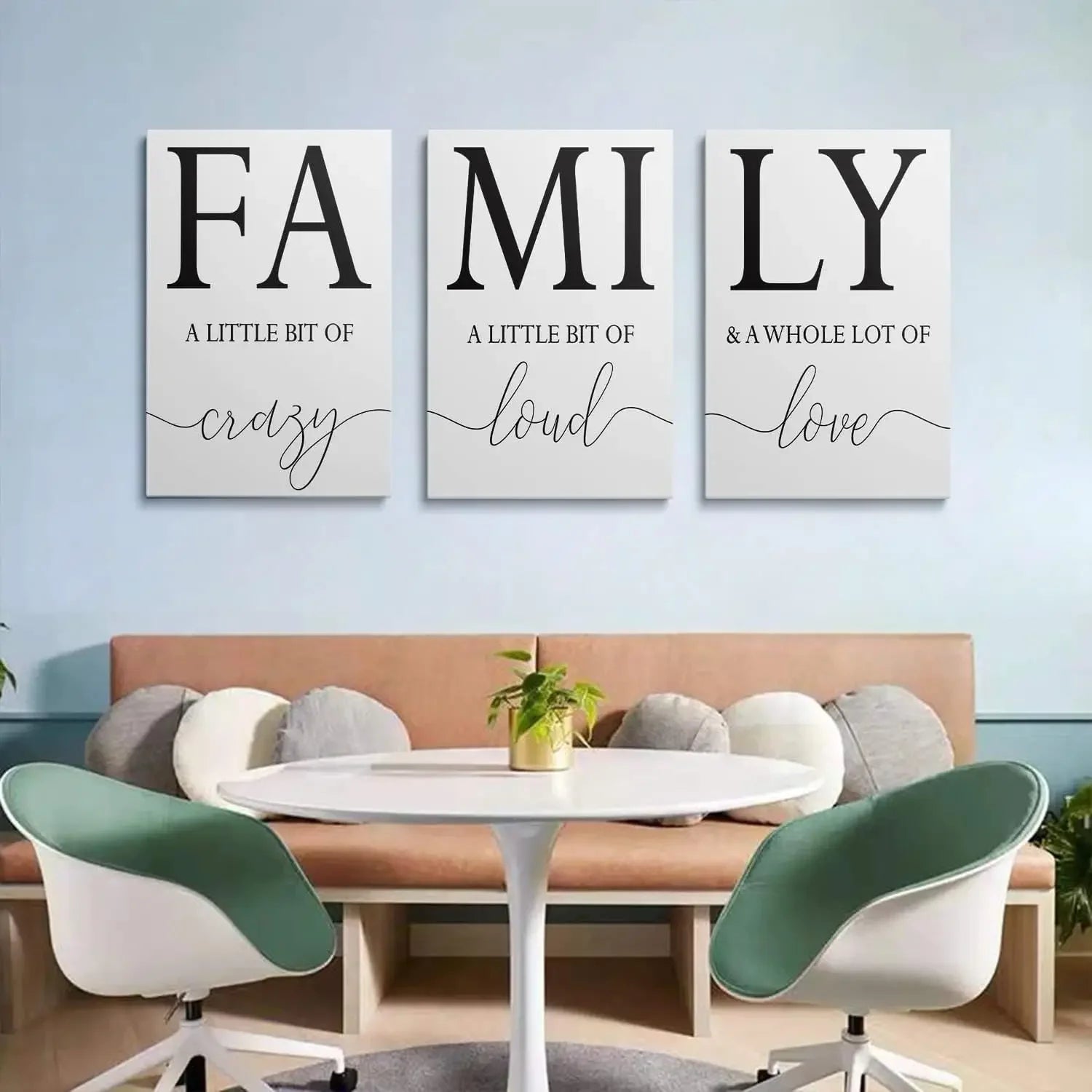 Family Wall Decor,Dining Room Kitchen Decor Set of 3 Inspirational Canvas Prints Black and White Framed Canvas Art Painting Wood