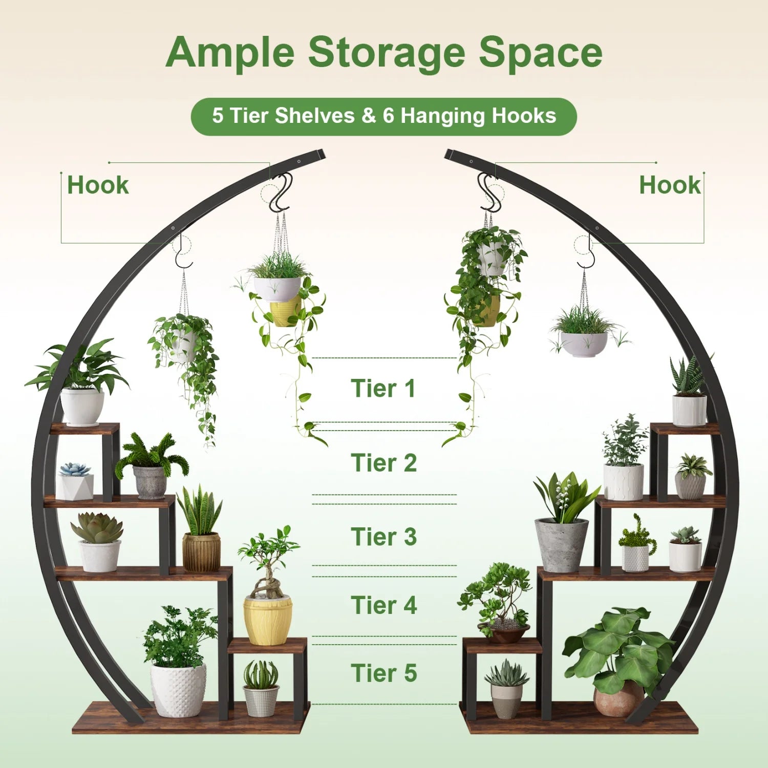 Set of 2 Metal Plant Shelves with Plant Hangers – Suitable for Indoor & Outdoor Use
