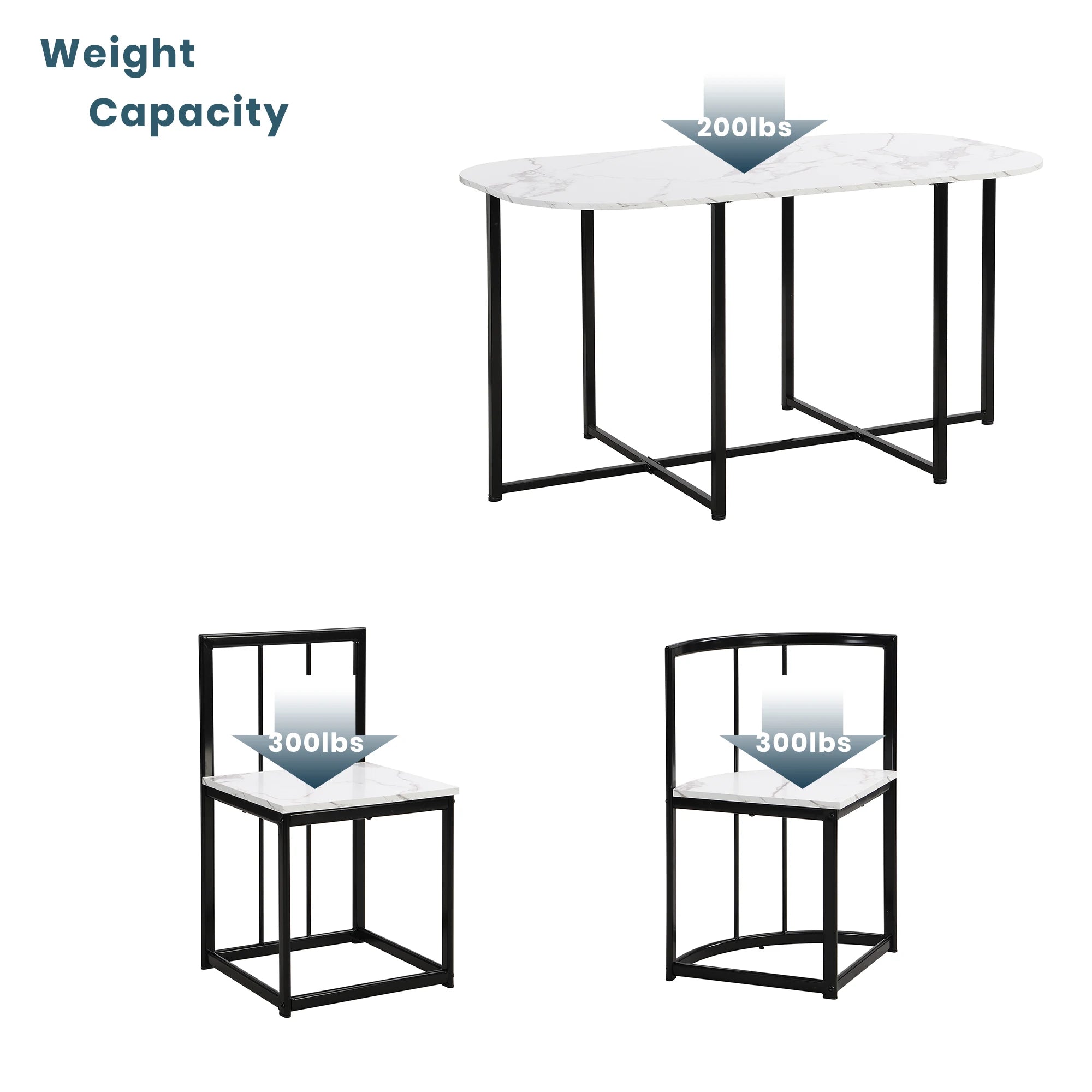 TOPMAX Modern 7-Piece Dining Table Set with Faux Marble Compact 55Inch Kitchen Table Set for 6