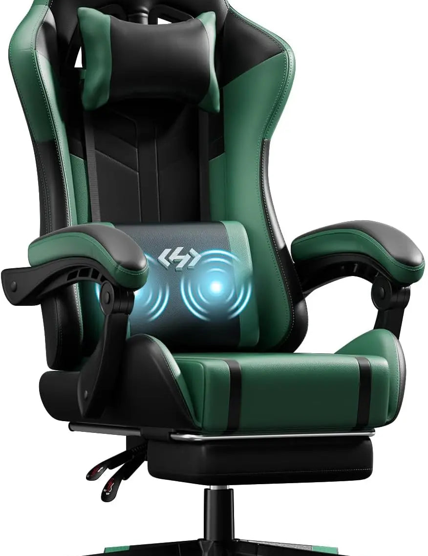 Ergonomic PU Leather Gaming Chair with 360° Swivel & Lumbar Massage