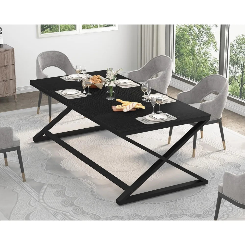 Large Black Desk, 70.8” Long Computer Desk for Home Office, Modern Wide Executive Work Desk for Writing Study, Simple Wood Meta