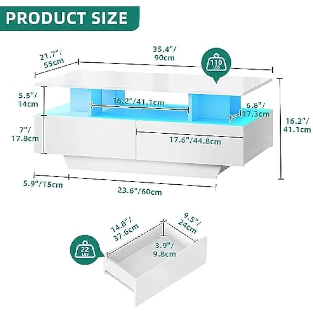 FurnishSpot SpaceSmart™ LED Coffee Table with Hidden Storage