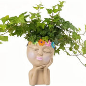 Shy Girl Face Planter, Creative Faux Human Resin Crafts, Multicolor Planter with Drainage Hole, Garden, Tabletop Decorations
