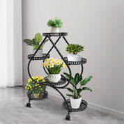 4-Tier Plant Stand with 6 Trays, Iron Frame, Movable and Lockable Wheels for Indoor Gardening and Display