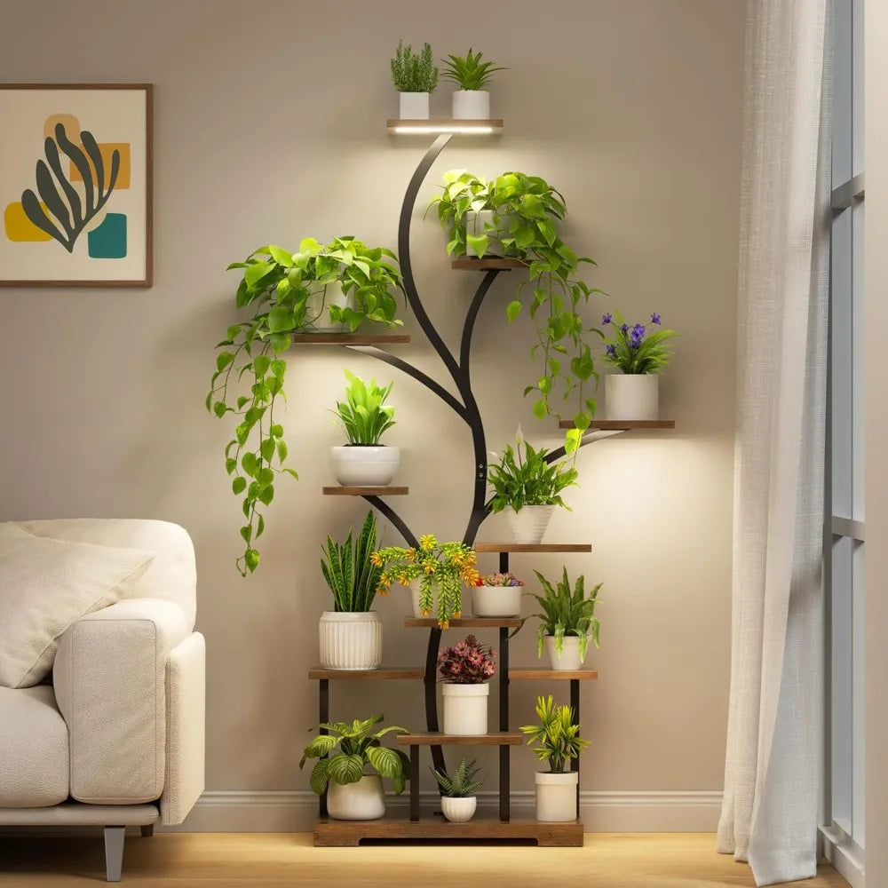 63 Inch 11-Tier Metal Plant Stand with LED Grow Lights, Tall Indoor Plant Shelf & Corner Flower Display Rack for 15-18 Pots of
