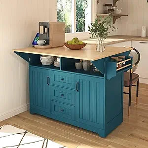 74.5" Kitchen Island with Extendable Dining Table,Rolling Kitchen Island on Wheels, Storage Cart with 4 Door Cabinet, Spice Rac