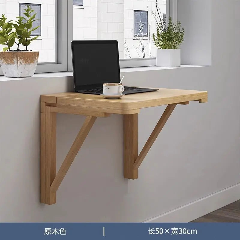 Solid wood wall folding table wall hanging computer table desk small apartment wall hanging dining table bedroom against the