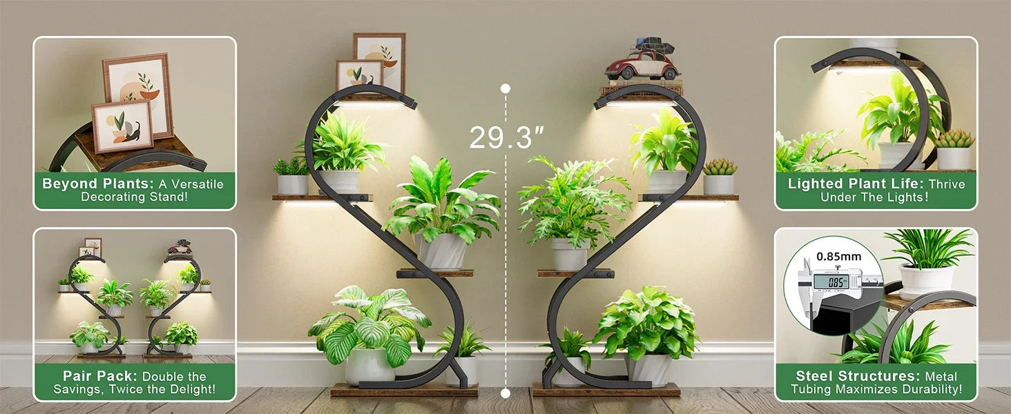 Indoor 4 Tiered Metal Plant Stand with Grow Light