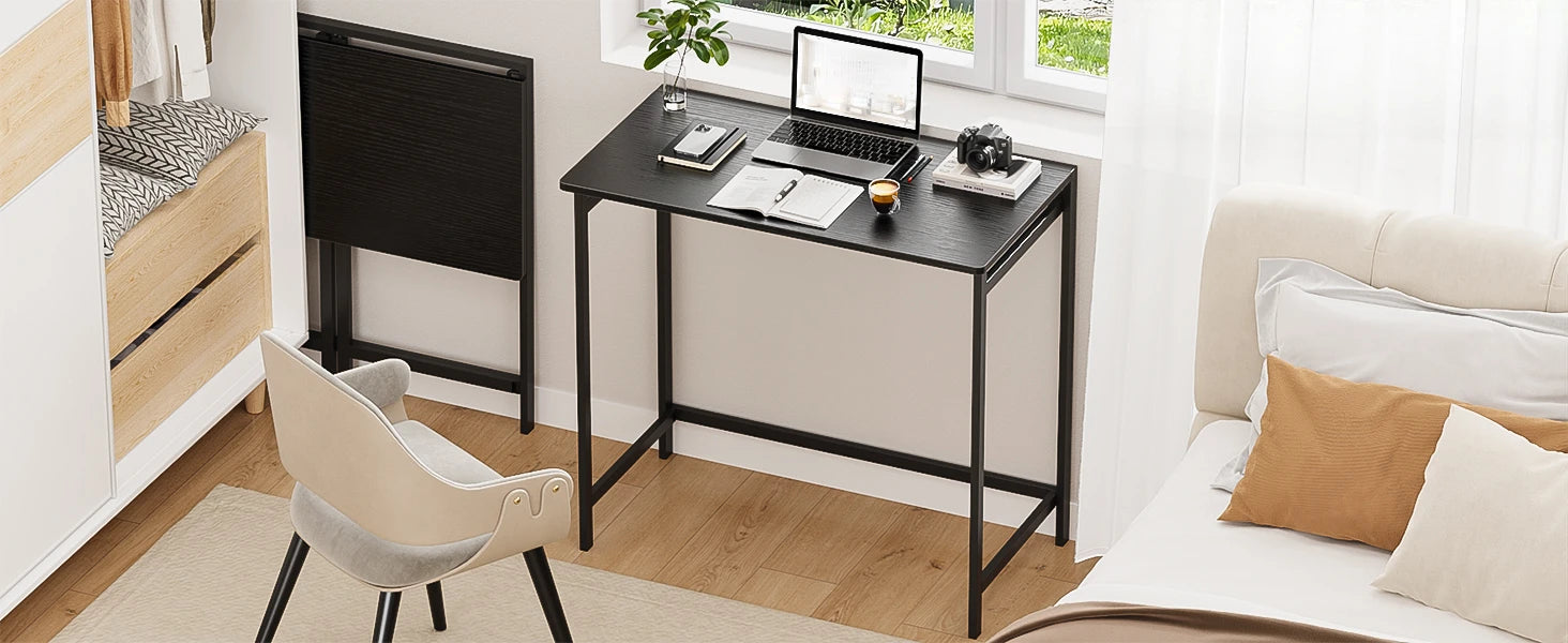 Small Foldable Computer Desk for Small Spaces, Space Saving Study Writing Office Desk Foldable Table for Home Office