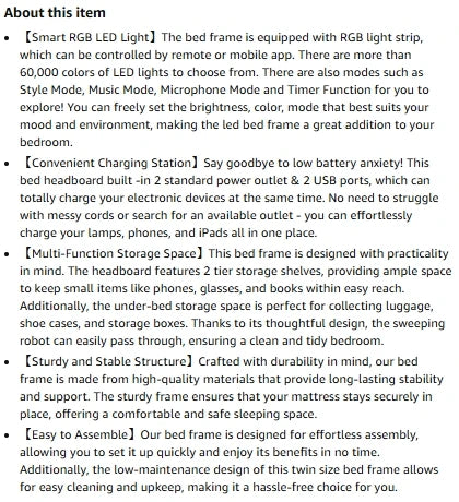 Satifur Full/Queen Size Bed Frame with LED Light and Charging Station, Wood Storage Headboard with 2-Tier Shelves,Metal Platform