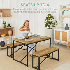 45.5in 3-Piece Bench Style Dining Furniture Set, 4-Person Space-Saving Dinette for Kitchen, Dining Room w/ 2 Benches, Table - L