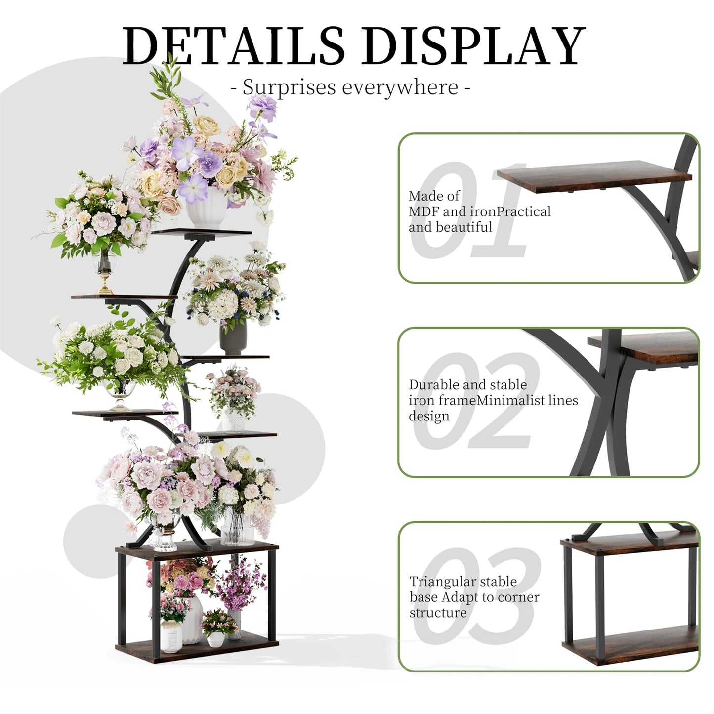 151CM Tall 7 Tier Tree-Shaped Plant Stand Display Rack Corner Flower Holder for Indoor Organizer Rack