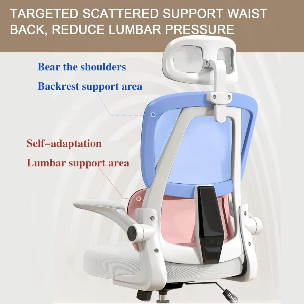 Ergonomic Office Chair Computer Desk Chairs with Flip-up Armrests and Lumbar Support, High Back Mesh Gaming Chairs Rolling Work