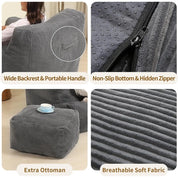 Bean Bag Sofas, Comfy Gaint Beans Bags Chair with Ottoman, Huge Beans Bags Armchair for Adults and Teens, Beans Bags Sofas