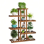 52" Tall Multi Potted Carbonized Wood Plant Stand Home Flower Display Rack Shelf