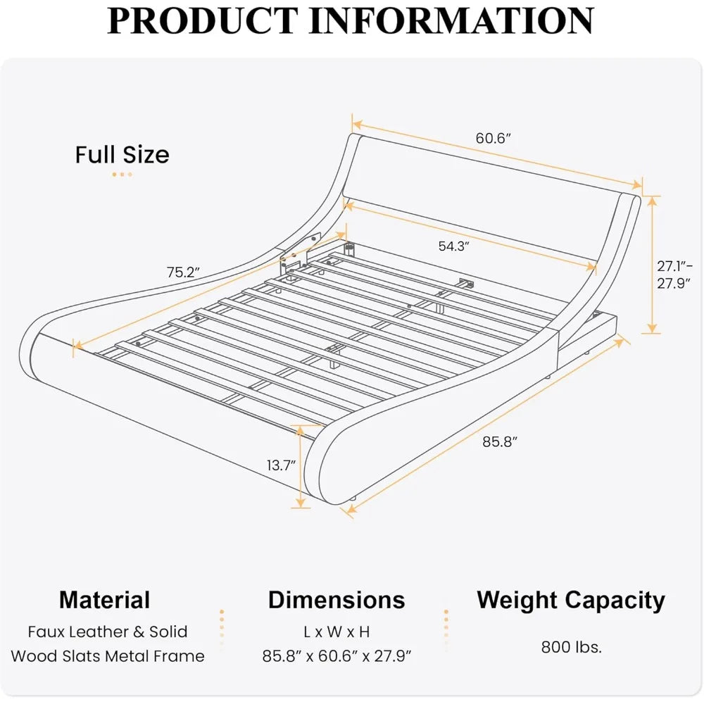 Bed Frame Full Size, Modern Low Profile Platform Stylish Faux Leather Upholstered Sleigh Bed with Adjustable Headboard,Bed Frame