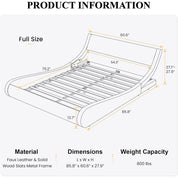 Bed Frame Full Size, Modern Low Profile Platform Stylish Faux Leather Upholstered Sleigh Bed with Adjustable Headboard,Bed Frame