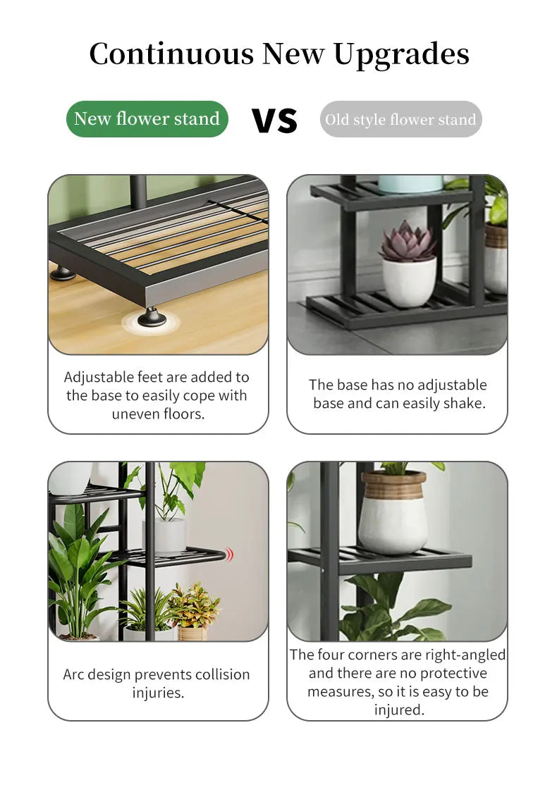 Plant Shelves Iron Potted Flower Plant Stand Rack Multiple Flower Pot Holder Shelf Indoor Outdoor Planter Display Organizer