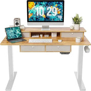 48 x 24 Electric Standing Desk Adjustable Height with 4 Drawers, Sit Stand Desk with Storage Shelf, Rising Desk with Splice Boa