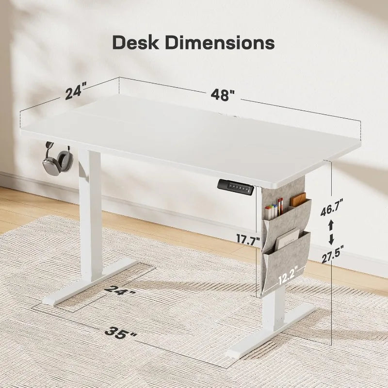 Marsail Standing Desk Adjustable Height Home Office Desk,‎48x24 Electric Standing Desk, Stand up Desk with Storage Bag