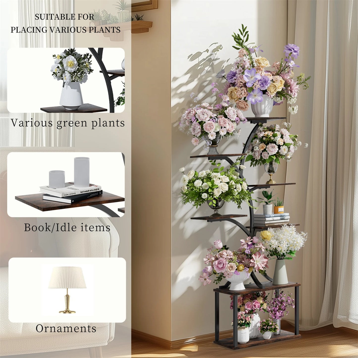 151CM Tall 7 Tier Tree-Shaped Plant Stand Display Rack Corner Flower Holder for Indoor Organizer Rack