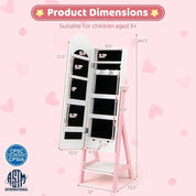 Kids Standing Jewelry Armoire with Full-Length Dress-Up Mirror, Drawers & Storage Shelves