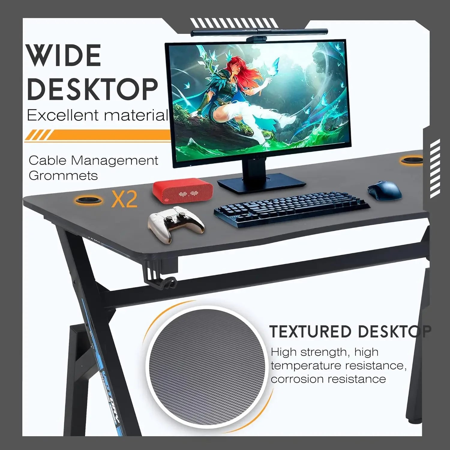 47 Inch Home Office Desk Extra Large Modern Ergonomic  PC Carbon Fiber Table Gamer Workstation with Cup Holder Headphone Hook