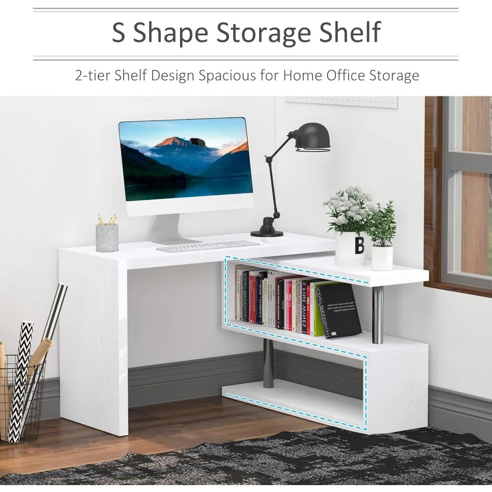 L Shaped Rotating Corner Computer Desk