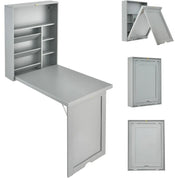 FurnishSpot Wall-Mounted Folding Desk with Storage | Space-Saving Floating Fold-Down Desk