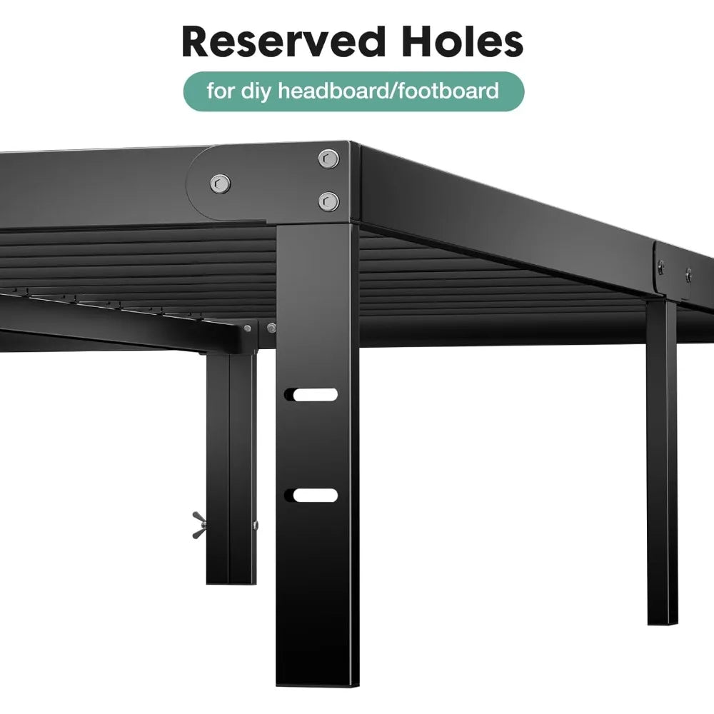 14 Inch High Full-size bed frame - Large heavy-duty metal platform beds frames w/storage space at the bottom, Full bed frame