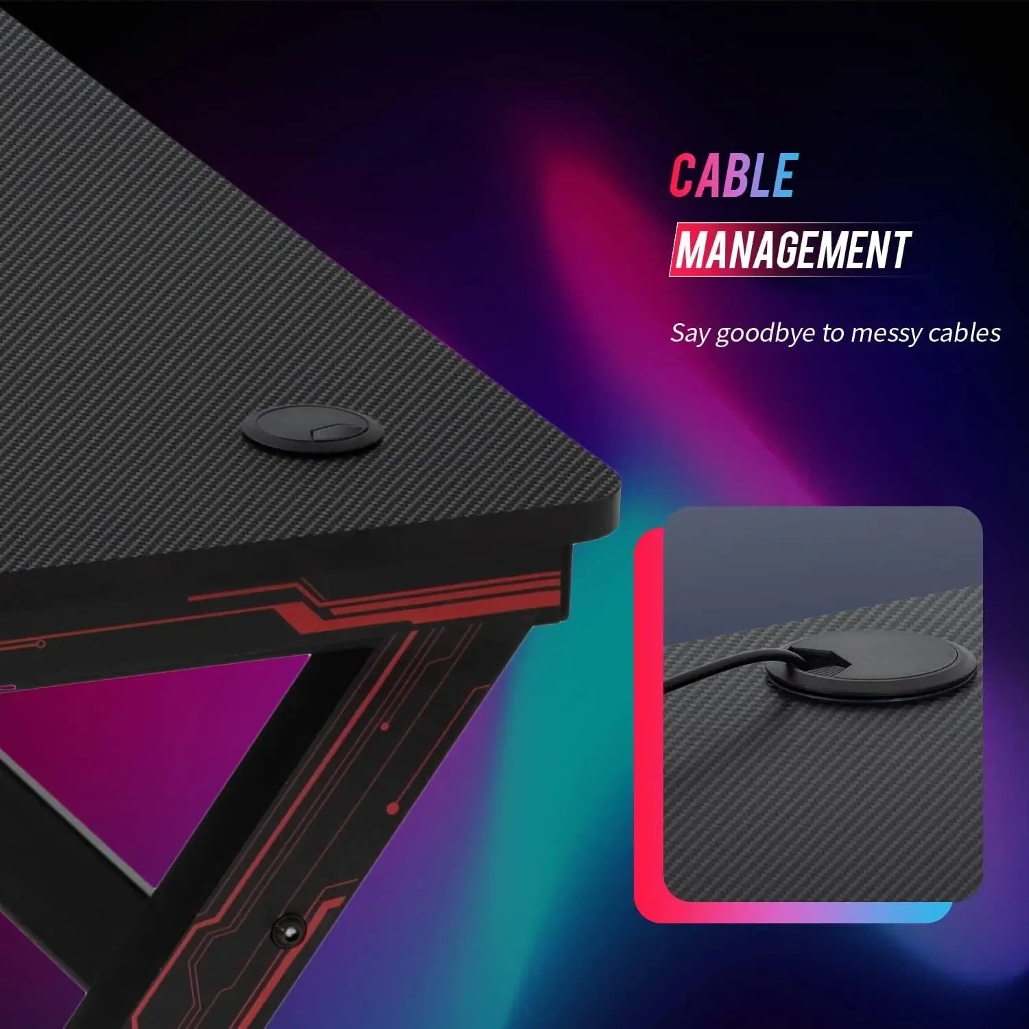 47 Inch Home Office Desk Extra Large Modern Ergonomic  PC Carbon Fiber Table Gamer Workstation with Cup Holder Headphone Hook