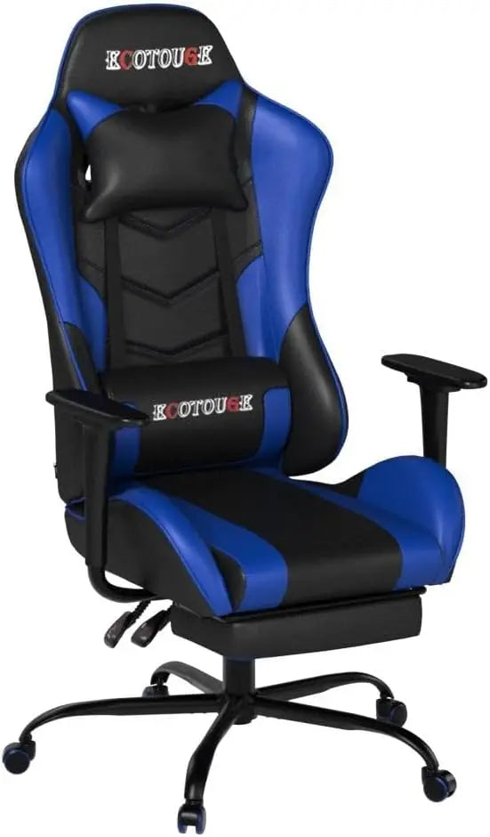 Gaming Chair w/ Footrest: Ergonomic PU Leather Recliner & Rocker, Massage Headrest/Lumbar (Blue)