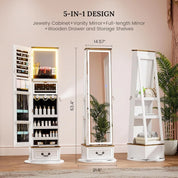 Standing LED Jewelry Armoire with Full-Length Mirror & 360° Swivel Storage Cabinet