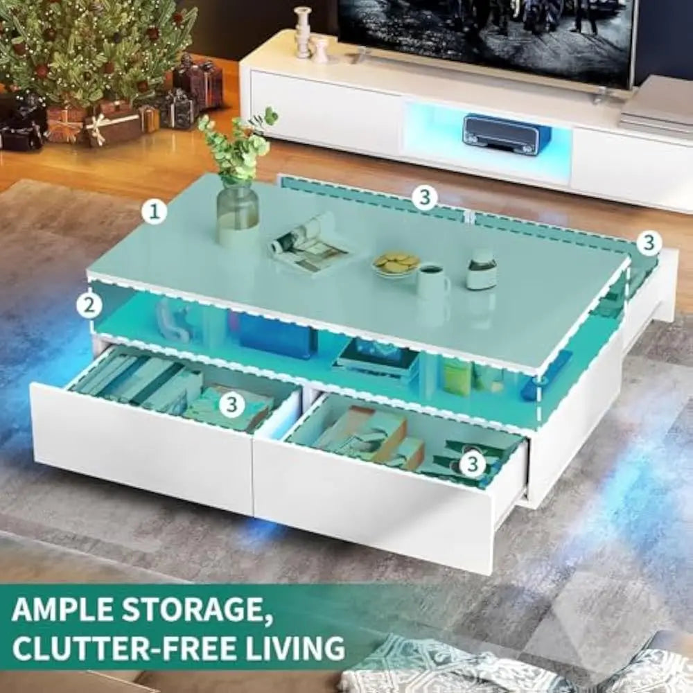 FurnishSpot SpaceSmart™ LED Coffee Table with Hidden Storage