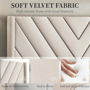 Bed Frame Upholstered Platform Bed w/Wing Side/Wooden Slat Support/Tufted Headboard w/Wing Side, No Box Spring Needed