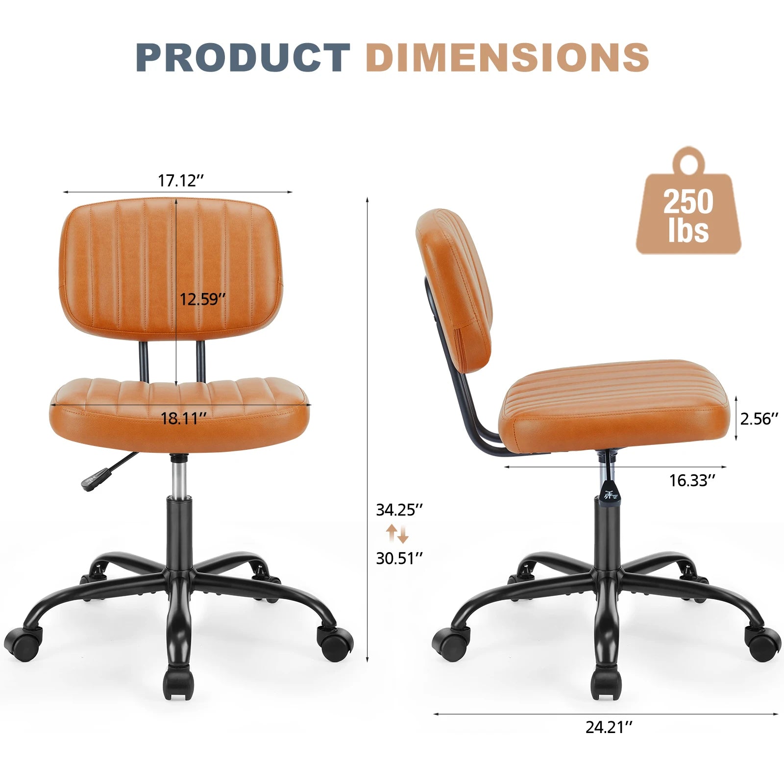 Armless Office Desk Chair with Back Lumbar Support