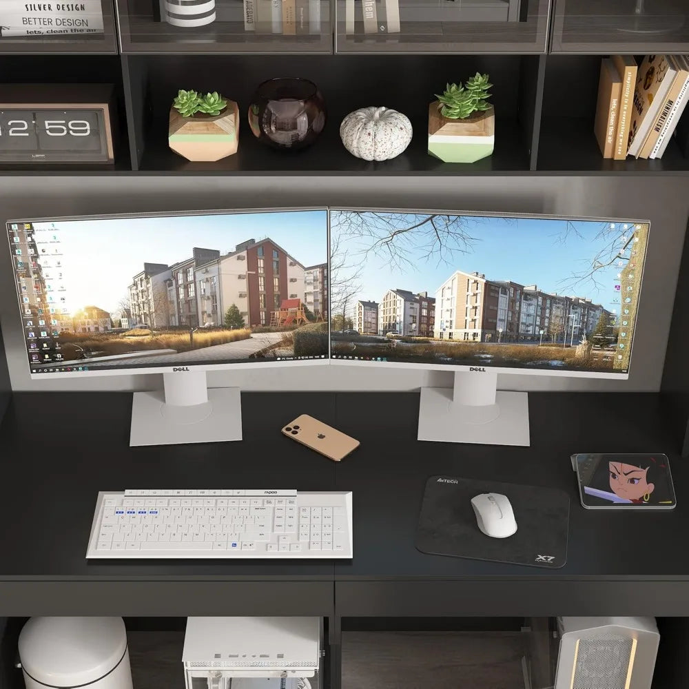 Double Office Desk with Drawers and Doors, 2-Person Home Office Desk , Double Computer Desk Workstation , Study Writing Table