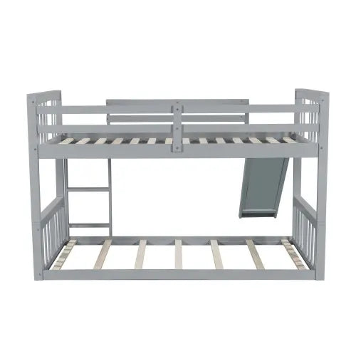 Twin Over Twin Bunk Bed with Slide and Ladder, Gray