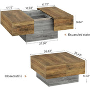 expandable farmhouse coffee table with storage for living room, suitable for small spaces